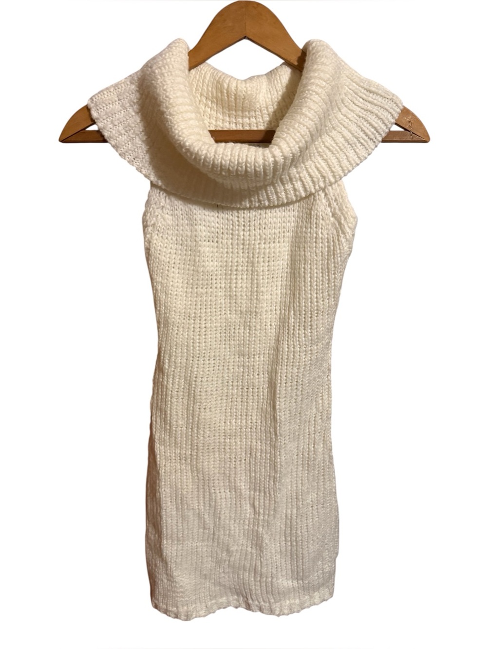 PrettyLittleThing Cream Sleeveless chunky Ribbed Turtleneck Mini Dress small